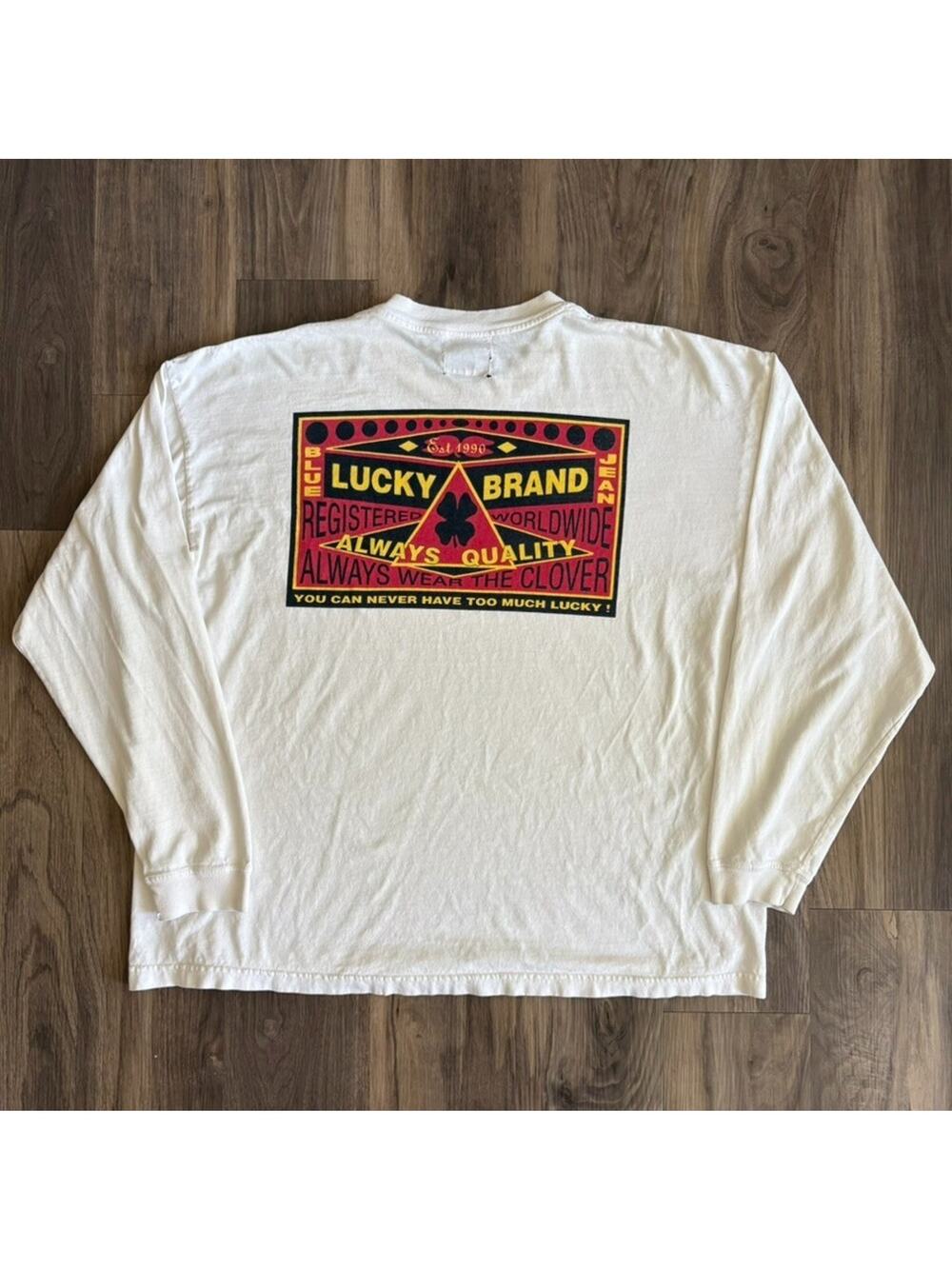 Vintage Lucky Brand T-Shirt Men's Size XL Long Sleeve 1990s Distressed